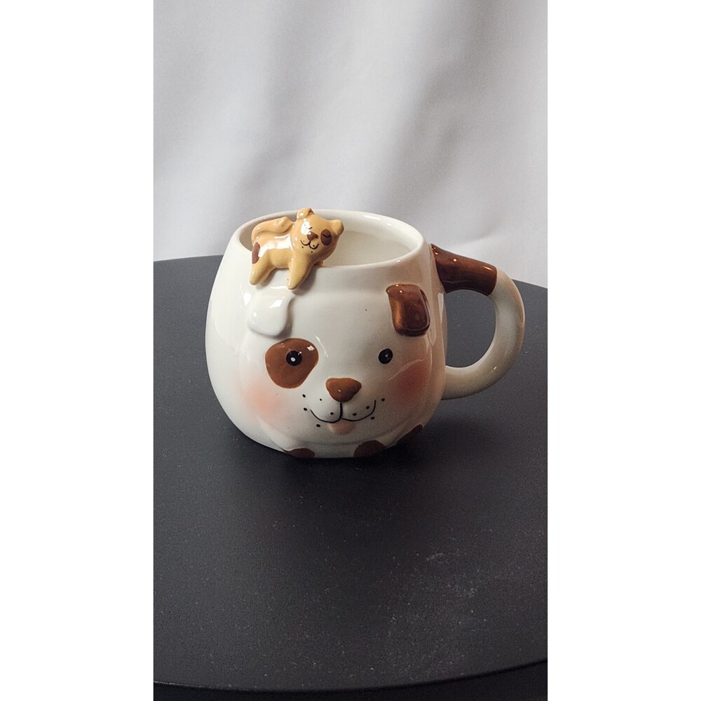 White Tramp Dog Ceramic Coffee Cappuccino Cup Mug & Sleeping Puppy Spoon Set - Picture 3 of 5